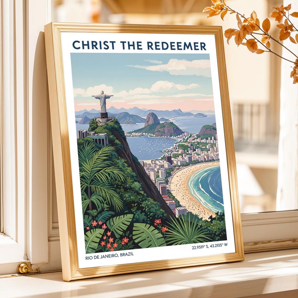 Christ the Redeemer Rio de Janeiro Brazil Retro Travel Poster