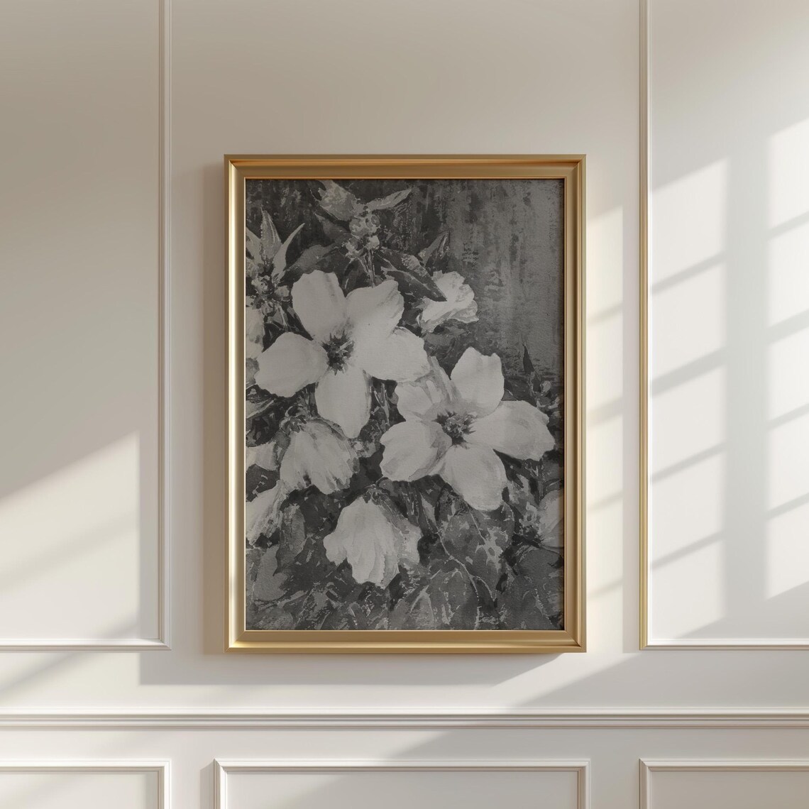 White Poppy Blooms Monochrome Vintage Floral Painting Poster - Image 5
