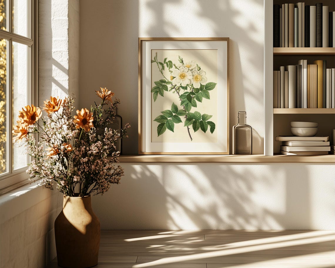 White Wild Rose Blossom Cluster Vintage Botanical Illustration Poster - Image 6