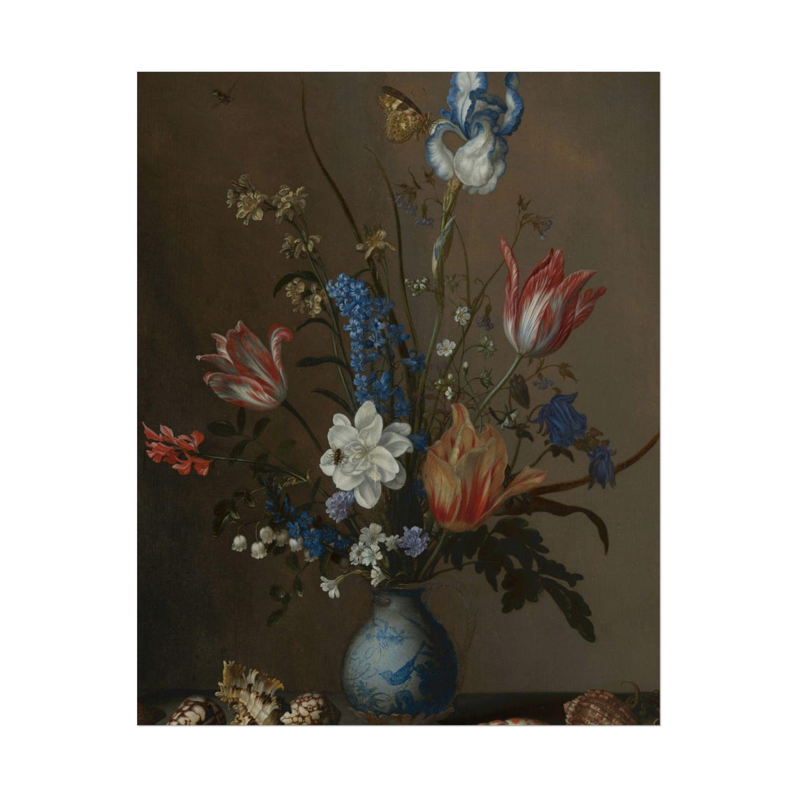 Flowers in Blue Porcelain Vase with Shells in Dutch Golden Age Poster - Image 2
