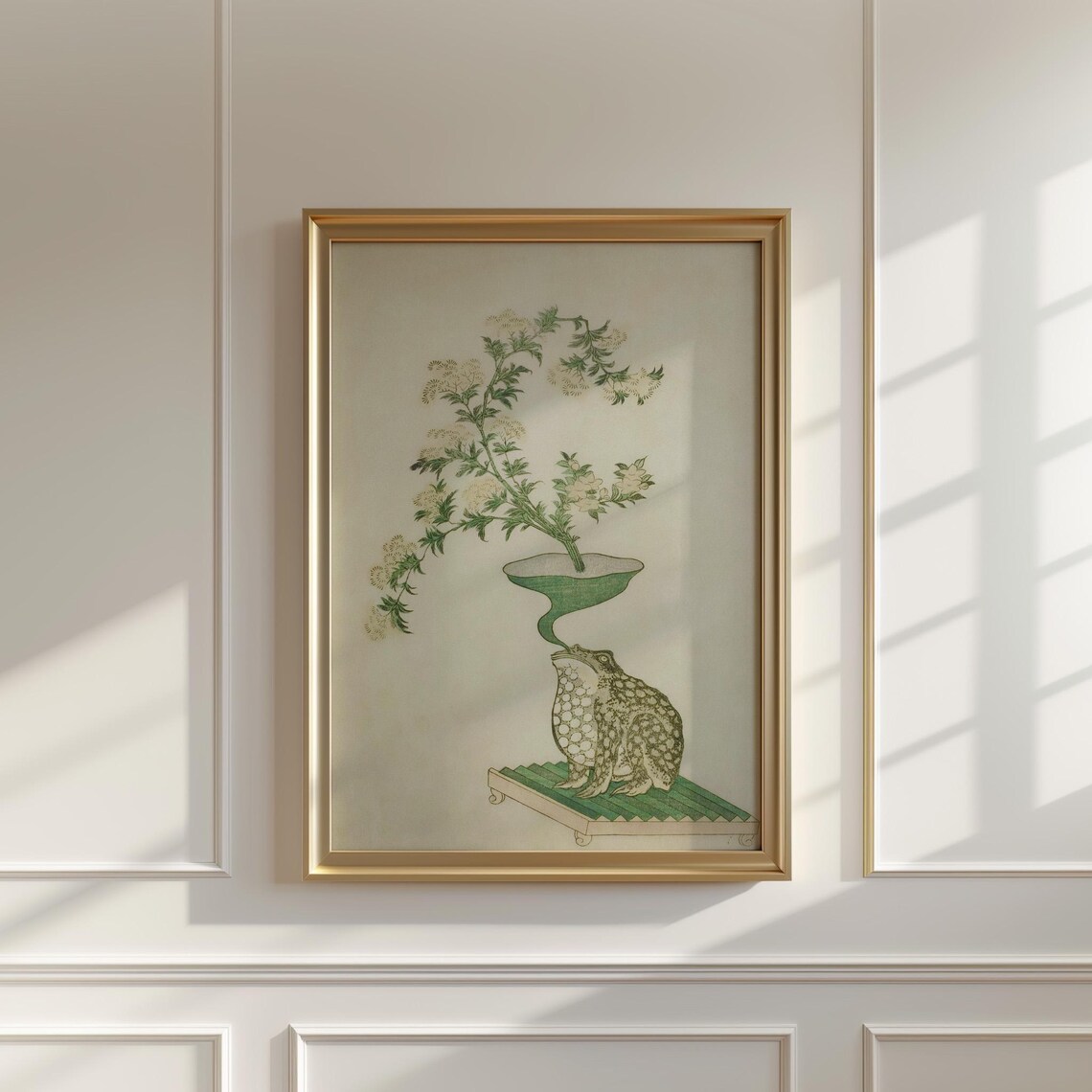 Japanese Woodblock Frog Blowing Floral Vase Whimsical Art Poster - Image 5