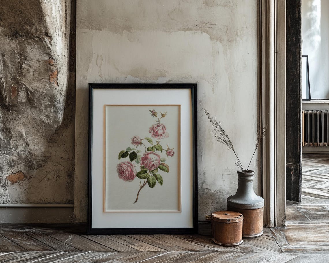 Pink Roses Cluster Vintage Botanical Illustration Wall Decor Print - Image 3