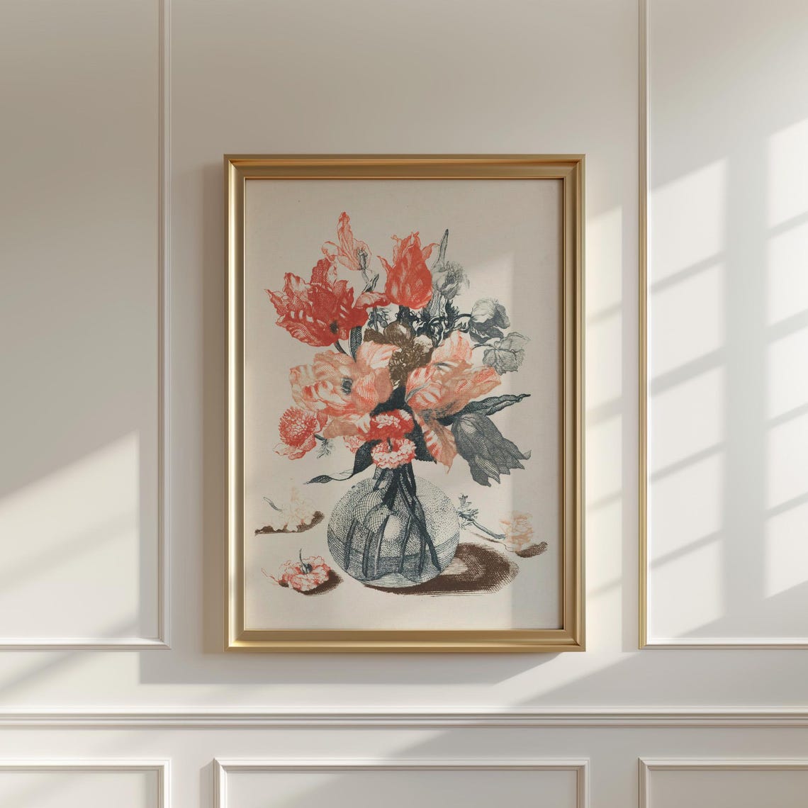 Red Tulips And Carnations In A Glass Vase Vintage Bouquet Print - Image 5