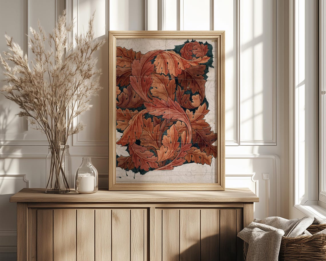 William Morris Style Autumn Leaves Design Study Rust Red Poster - Image 4