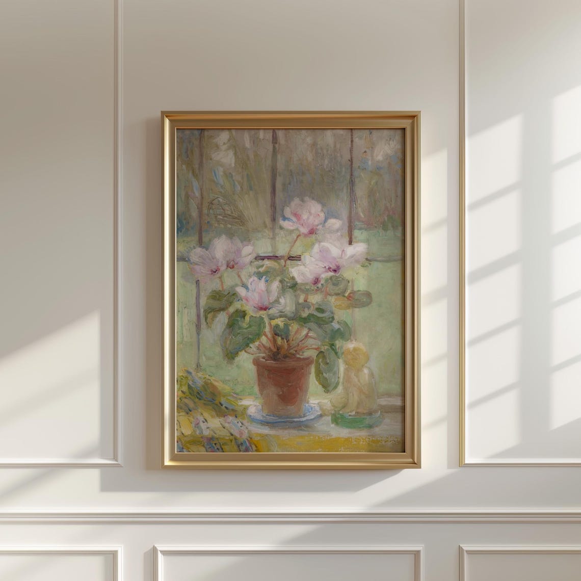 Pink Cyclamen Pot on Windowsill in Soft Watercolor Art Poster - Image 5