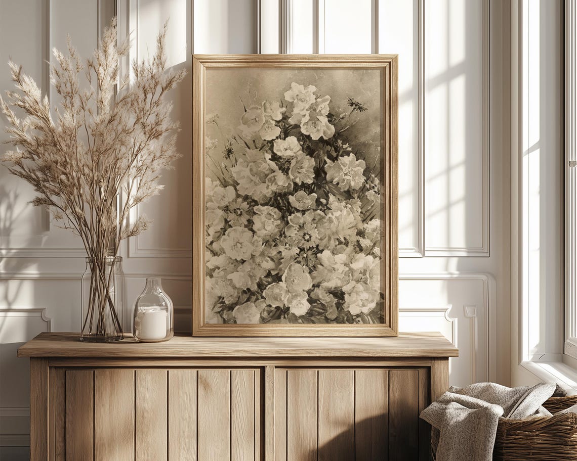 Sepia Peony Blossom Bouquet in Vintage Romantic Still Life Poster - Image 4