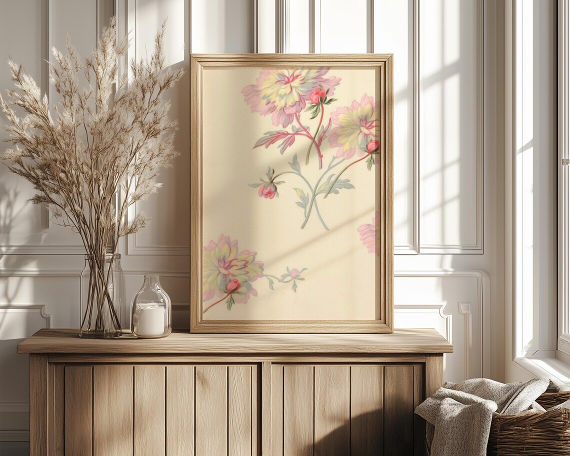 Pink Peony Blossom Wallpaper Style Floral Art in Vintage Decor Poster - Image 4