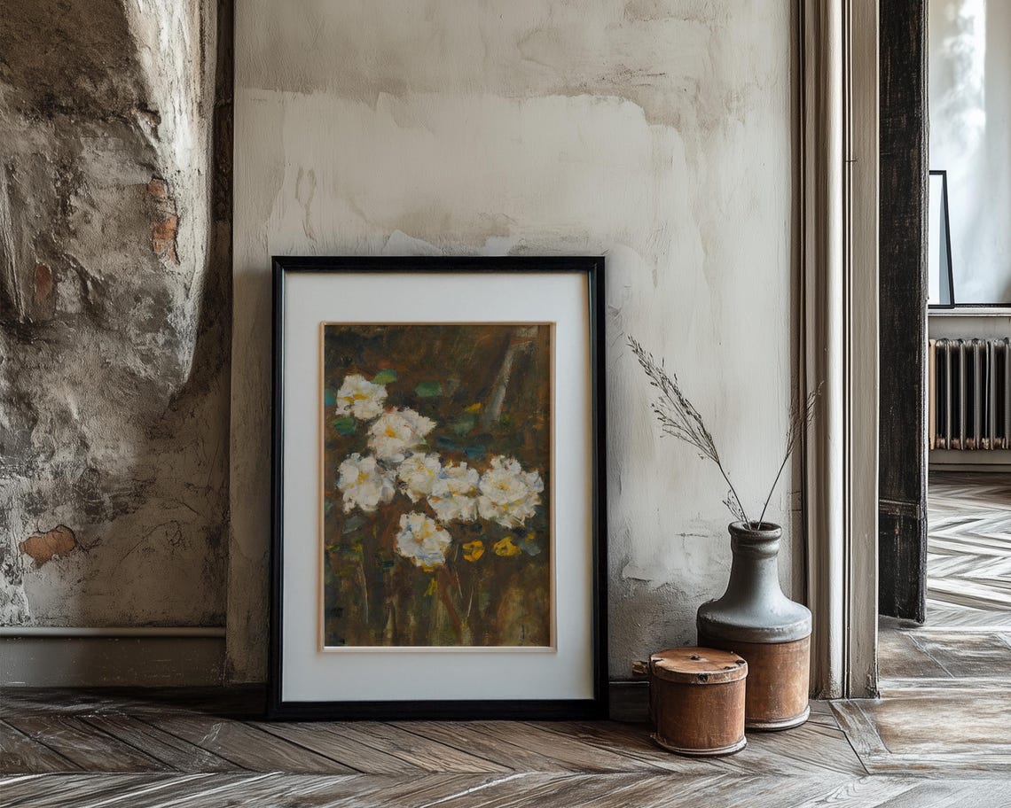 White Garden Roses on Dark Background Floral Still Life Poster - Image 3