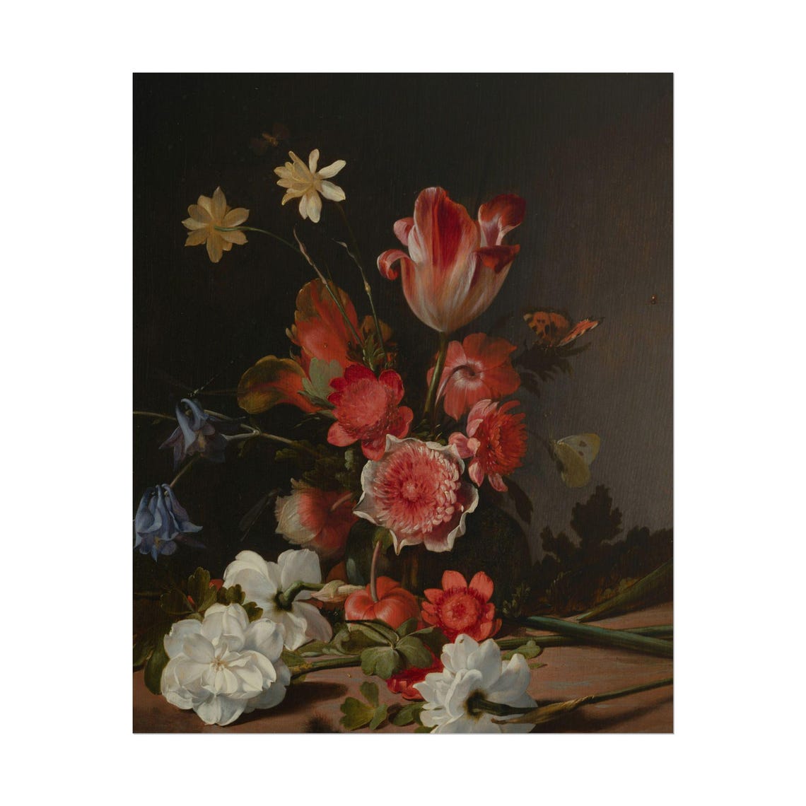 Tulips Anemones and Columbine Dark Floral Still Life Painting Poster - Image 5