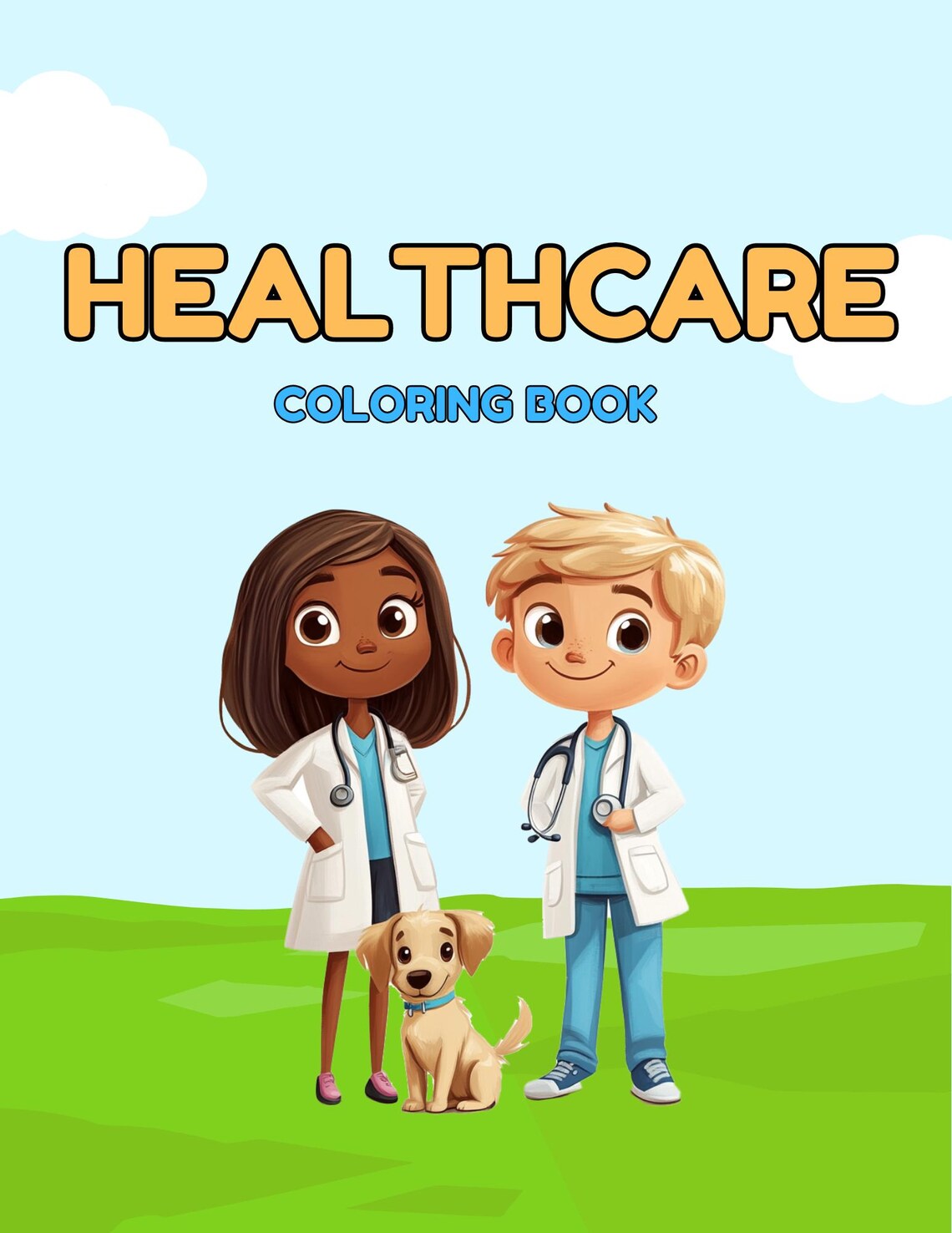 Kids Healthcare Coloring Book Cover With Cute Doctors Art Print