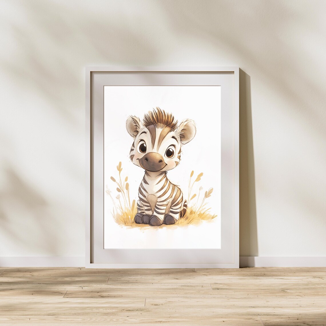 Sweet Happy Baby Zebra Foal Sitting in Golden Grass Nursery Poster - Image 2