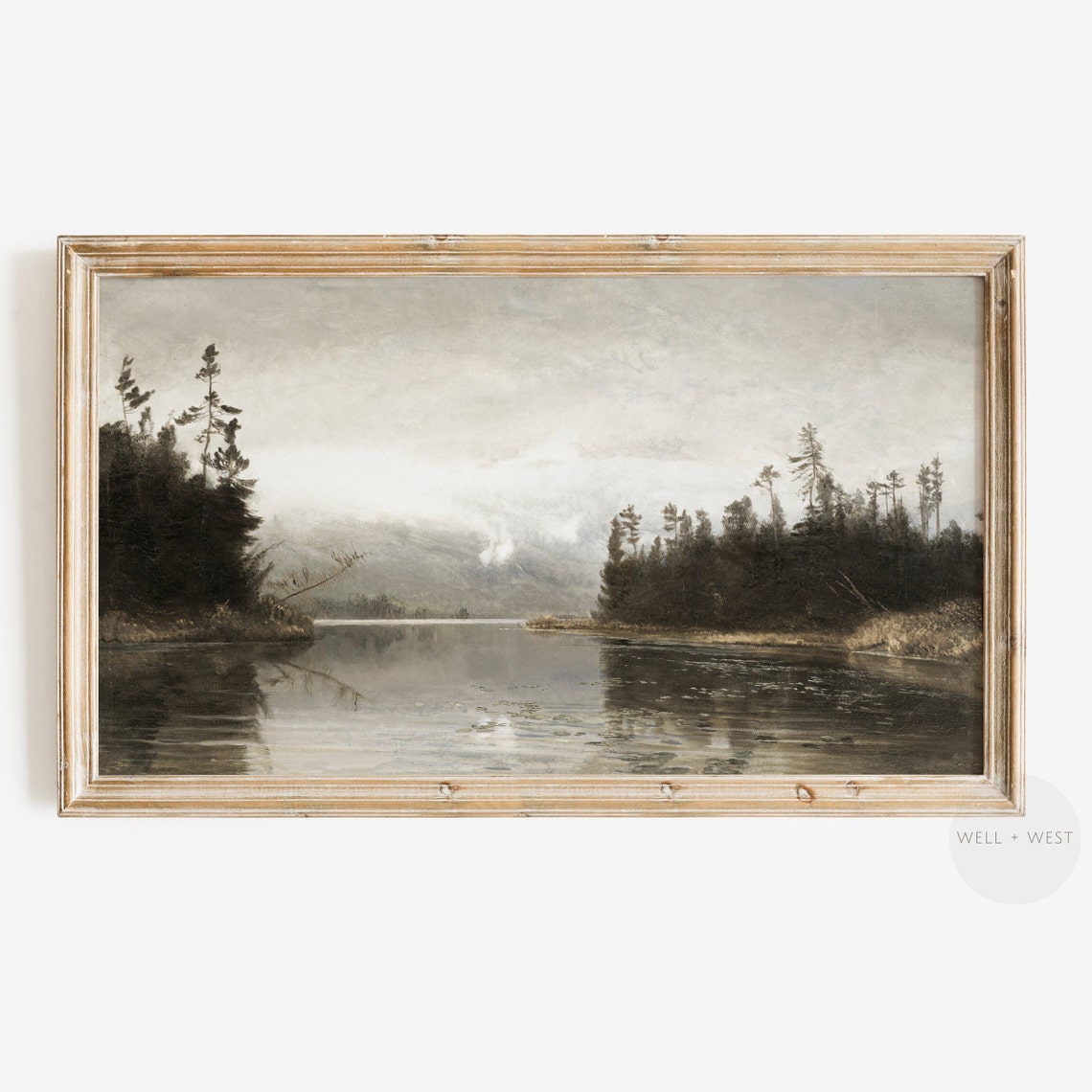 Neutral Lake Frame Tv Art Country River Oil Painting Neutral Fall Art Vintage Summer Lake Screensaver Lake House Decor Tv200