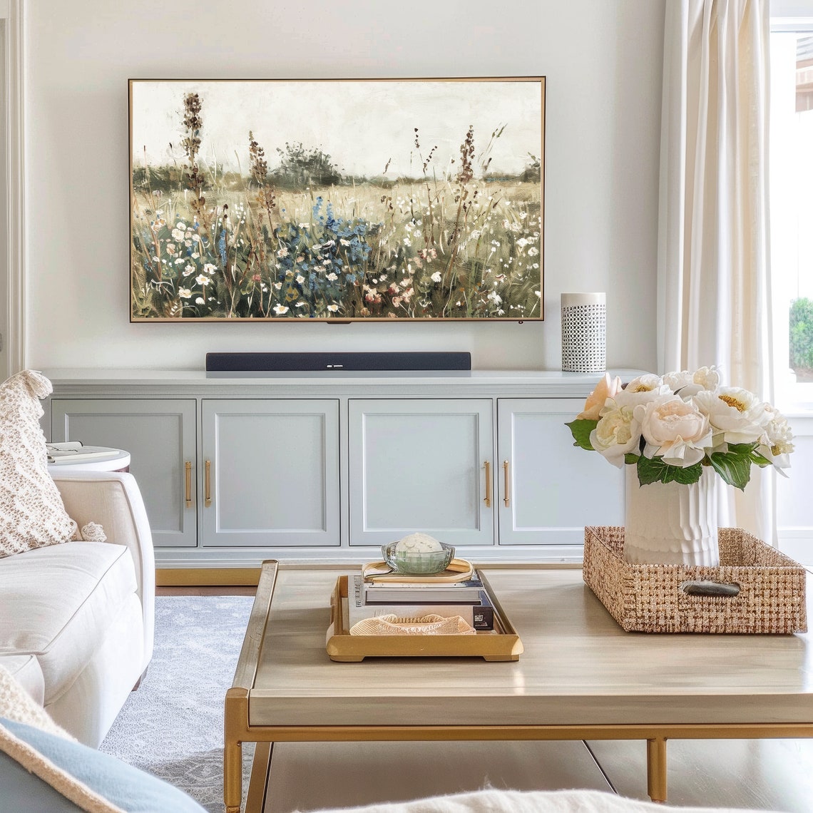 Wildflower Meadow White Blue Blooms Country Field Vintage Art Poster - Image 2