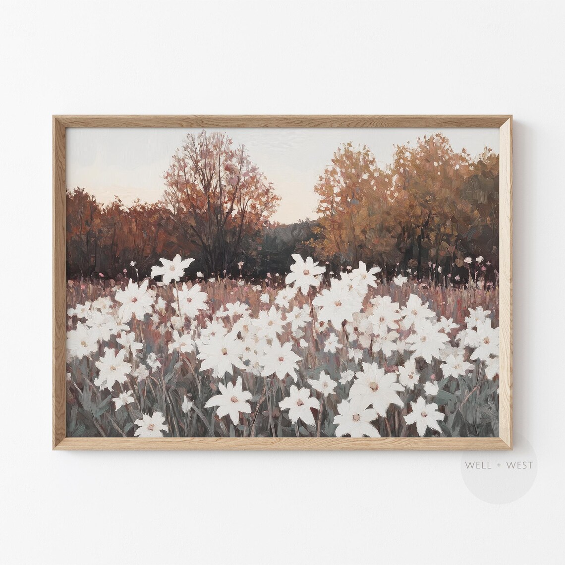 White Daisy Wildflower Field Autumn Trees Vintage Travel Poster - Image 2