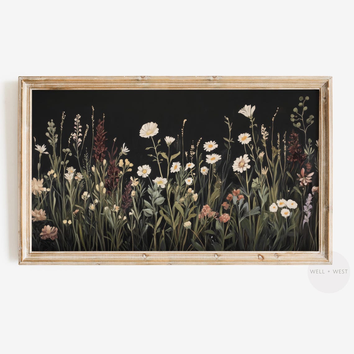 Moody Wildflower Tv Art Vintage Style Flower Painting Dark Aesthetic Fall Floral Dark Flower Field Burgundy Botanical Art Tv405