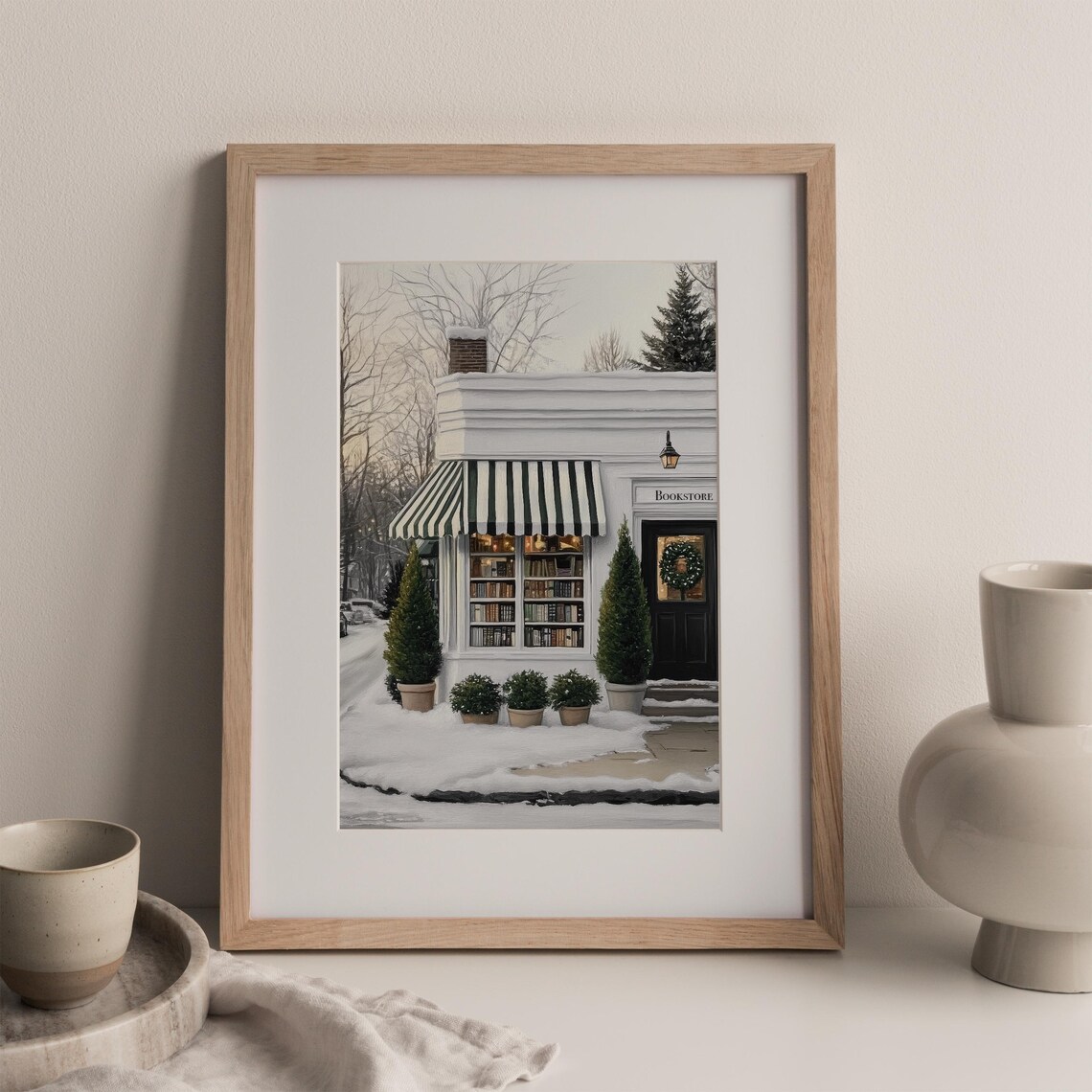 Winter Bookstore Vintage Style Art Print - Image 2