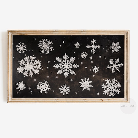 Moody Snowflakes Frame Tv Art White Snowflake Oil Painting Rustic Vintage Style Decor Holiday Winter Tv Art Dark Aesthetic Tv407