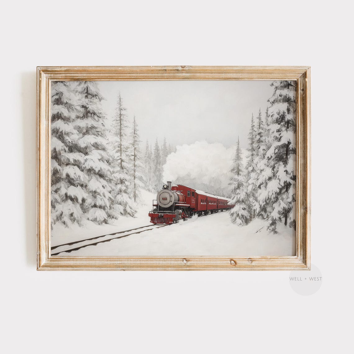 Vintage Red Christmas Train Snowy Forest Winter Wonderland Poster