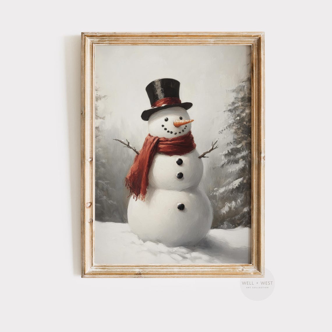 Vintage Snowman Red Scarf Top Hat Winter Cheerful Christmas Poster