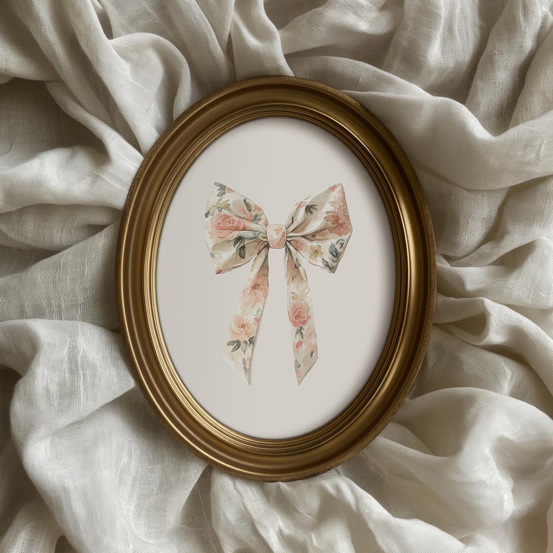 Coquette Floral Bow Pastel Pink Girly Nursery Room Watercolor Print