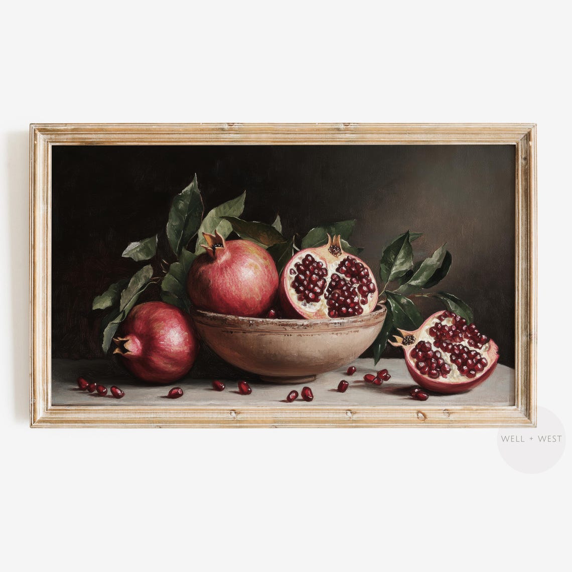 Pomegranate Still Life Dark Moody Vintage Oil Painting Art Print