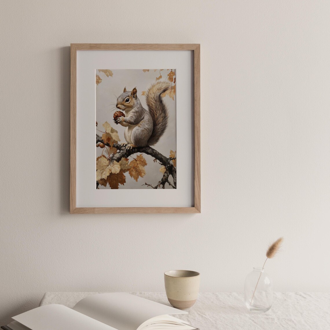 Vintage Squirrel Painting, Neutral Fall Art Print - Image 3