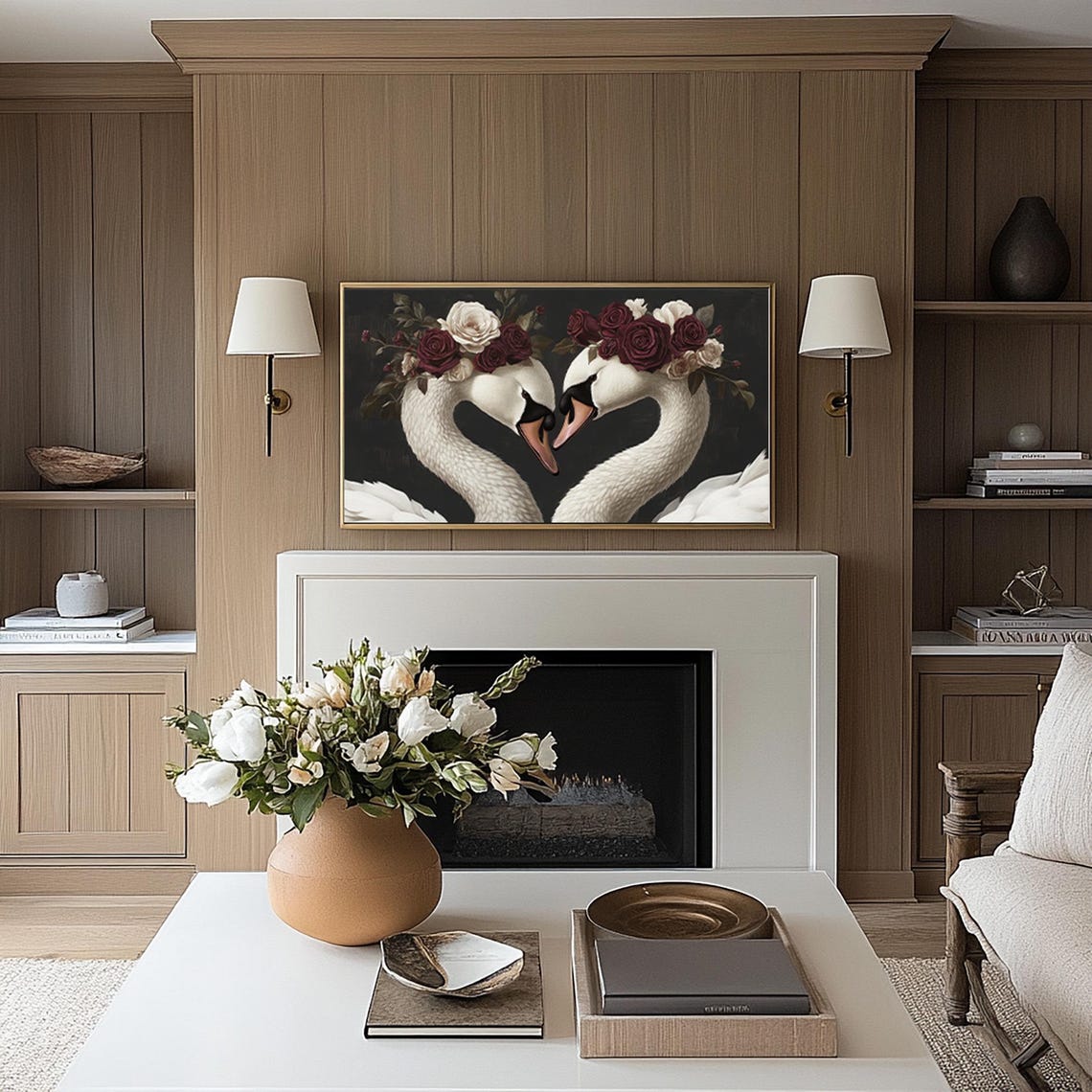 Valentines Swan Frame Tv Art Moody Swans Love Painting Dark Aesthetic Vintage Style Floral Art Valentines Day Flowers Tv425 - Image 2