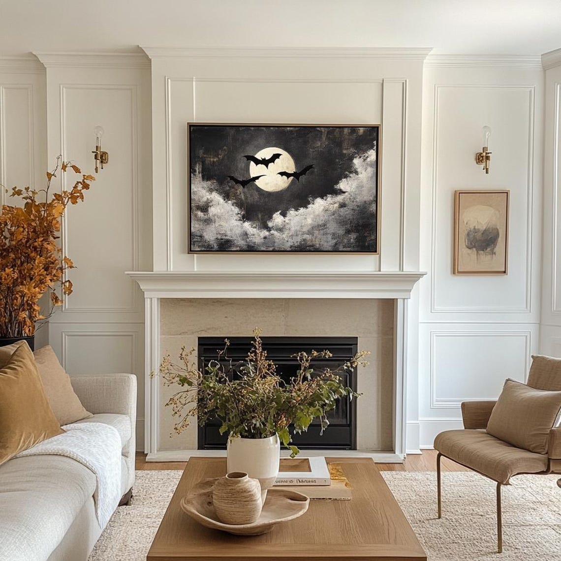 Spooky Bats Full Moon Gothic Halloween Dark Night Sky Poster - Image 3