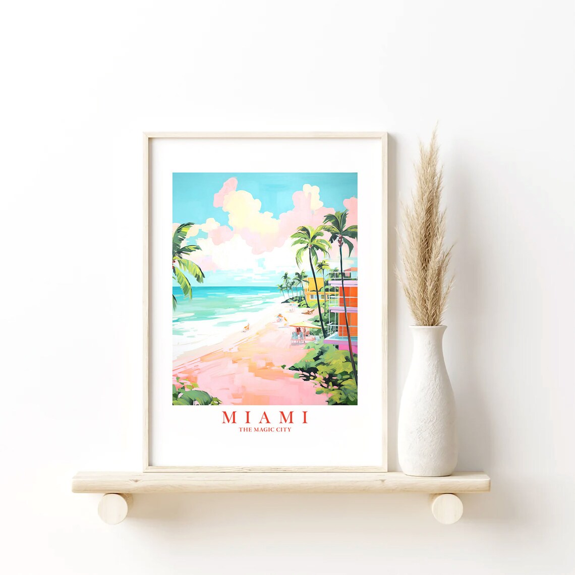 Miami The Magic City Beach Travel Poster With Florida Palms Art
