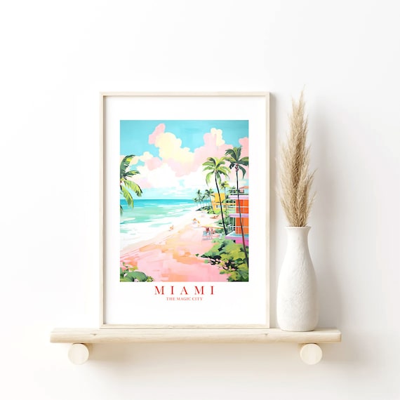Miami The Magic City Beach Travel Poster With Florida Palms Art