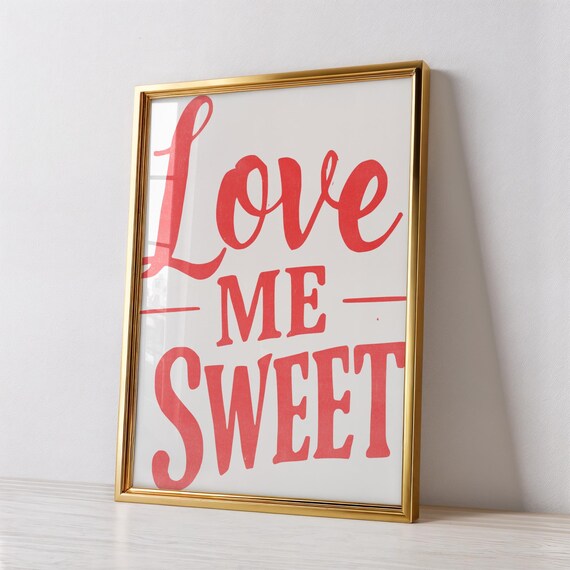 Love Me Sweet Bold Red Retro Typography Romantic Sweetheart Wall Art