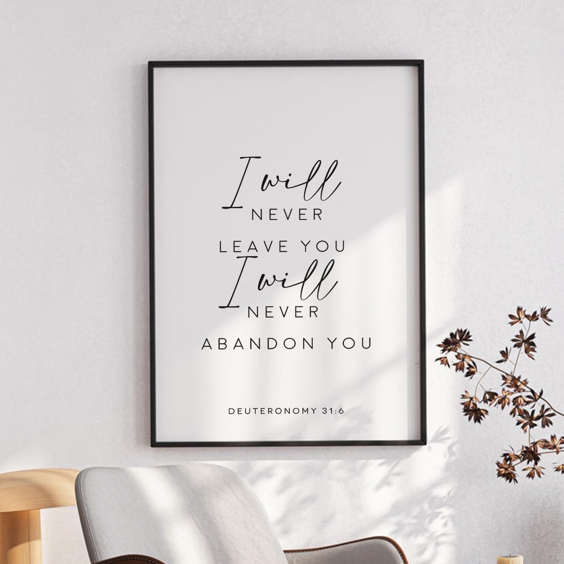 Bible Verse Wall Art I Will Never Leave You Wooden Sign Religious Home Decor Inspirational Frame Art