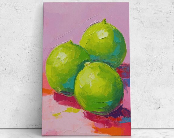 Limes Oil Painting Painting Of Fruit Print On Framed Ready To Hang Kitchen Decor Gouache Fruit