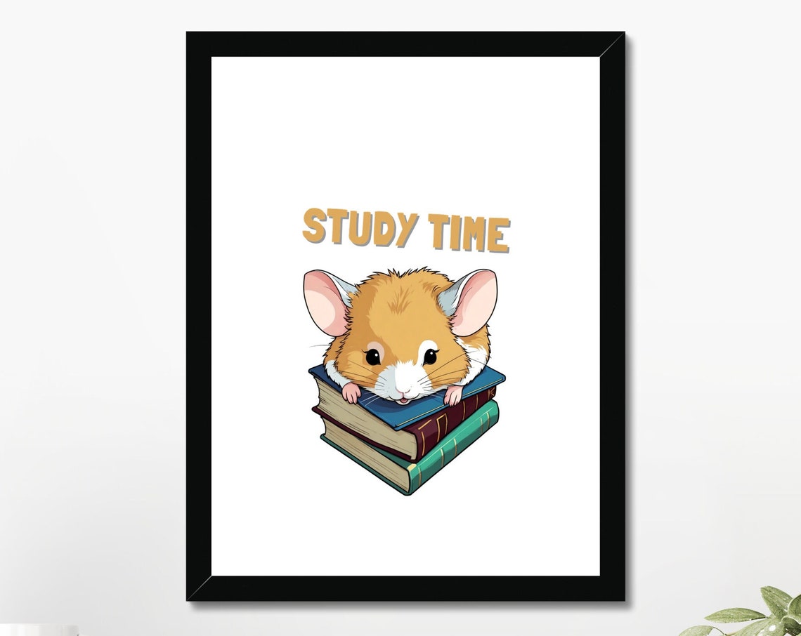 Study Time Cute Hamster On Stack Of Books School Kids Room Poster