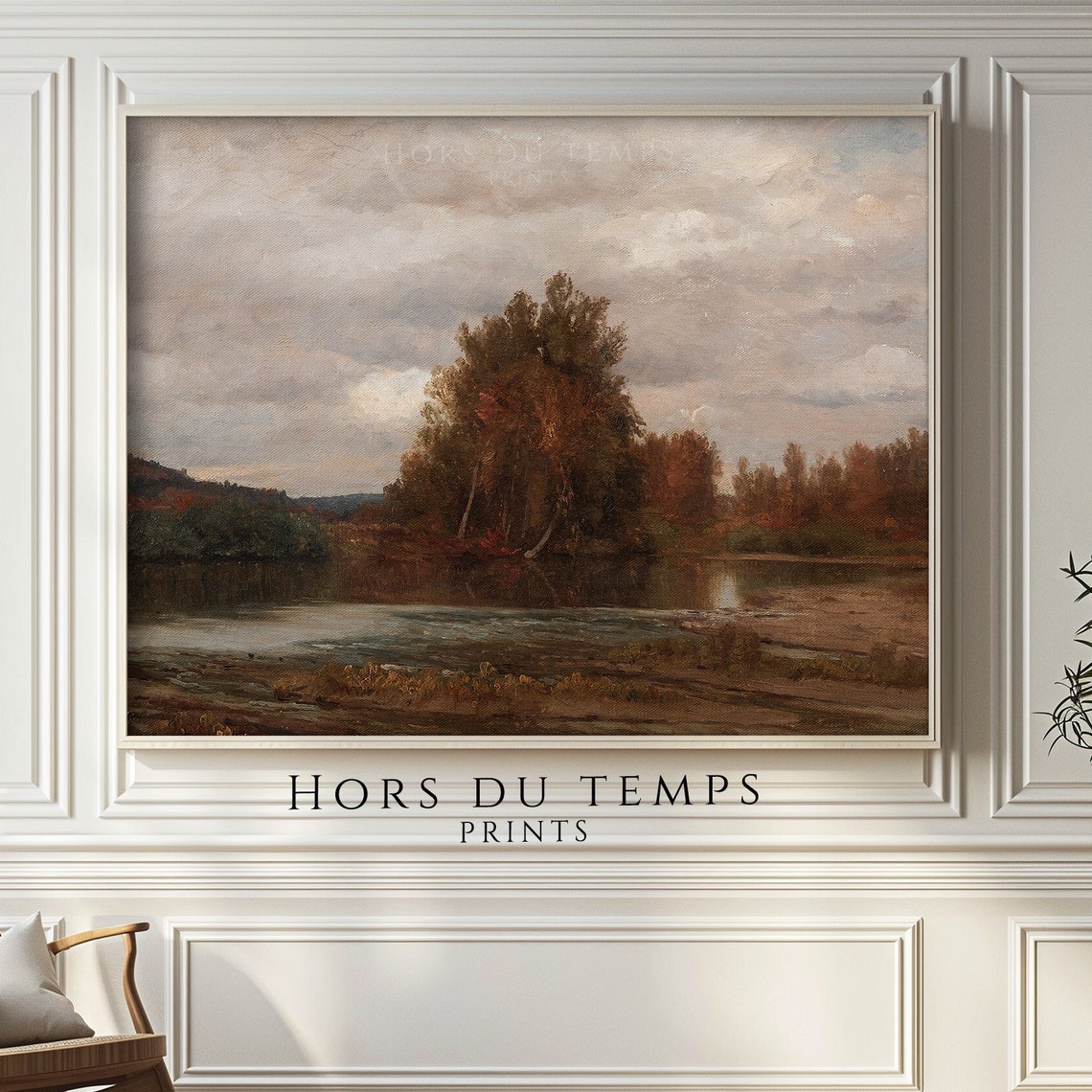 Moody Autumn Lake Landscape Oil Painting Vintage Nature Poster - Image 2
