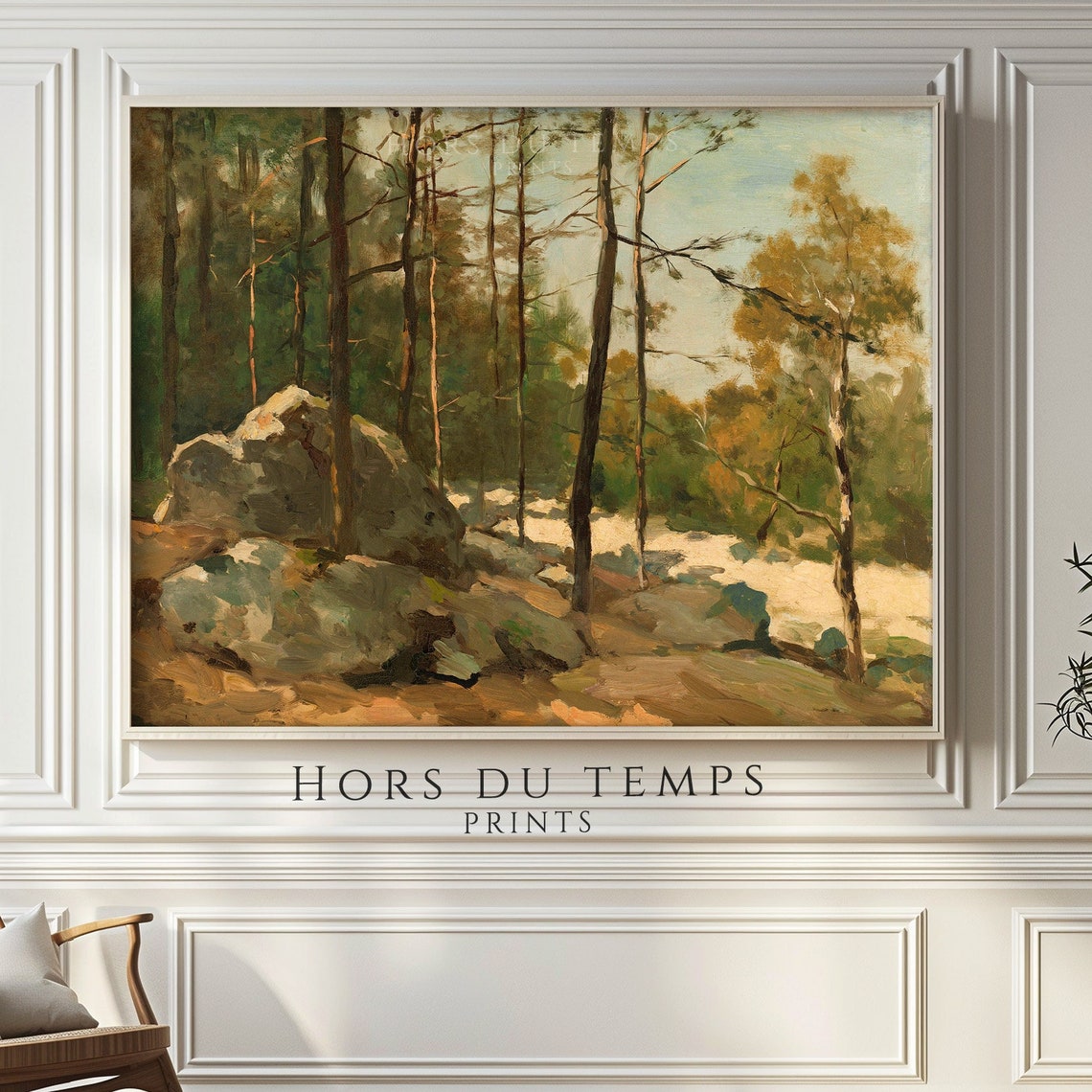 Muted Forest Rocks Landscape Antique Soft Green Vintage Poster - Image 2