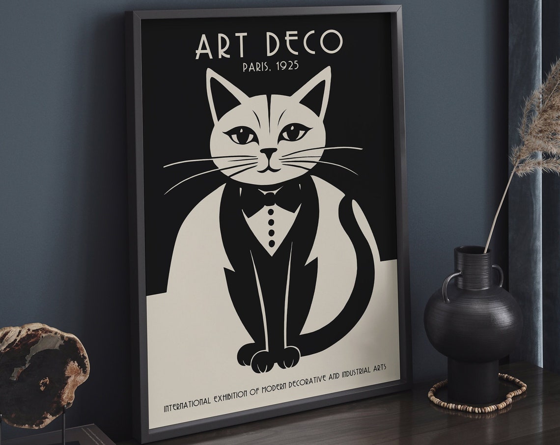 Art Deco Paris 1925 Cat In Tuxedo Vintage Exhibition Art Poster