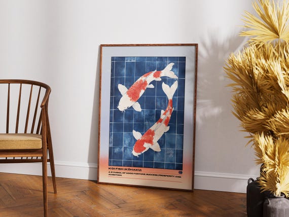 Japanese Koi Fish Art Print, Zen Watercolour Poster