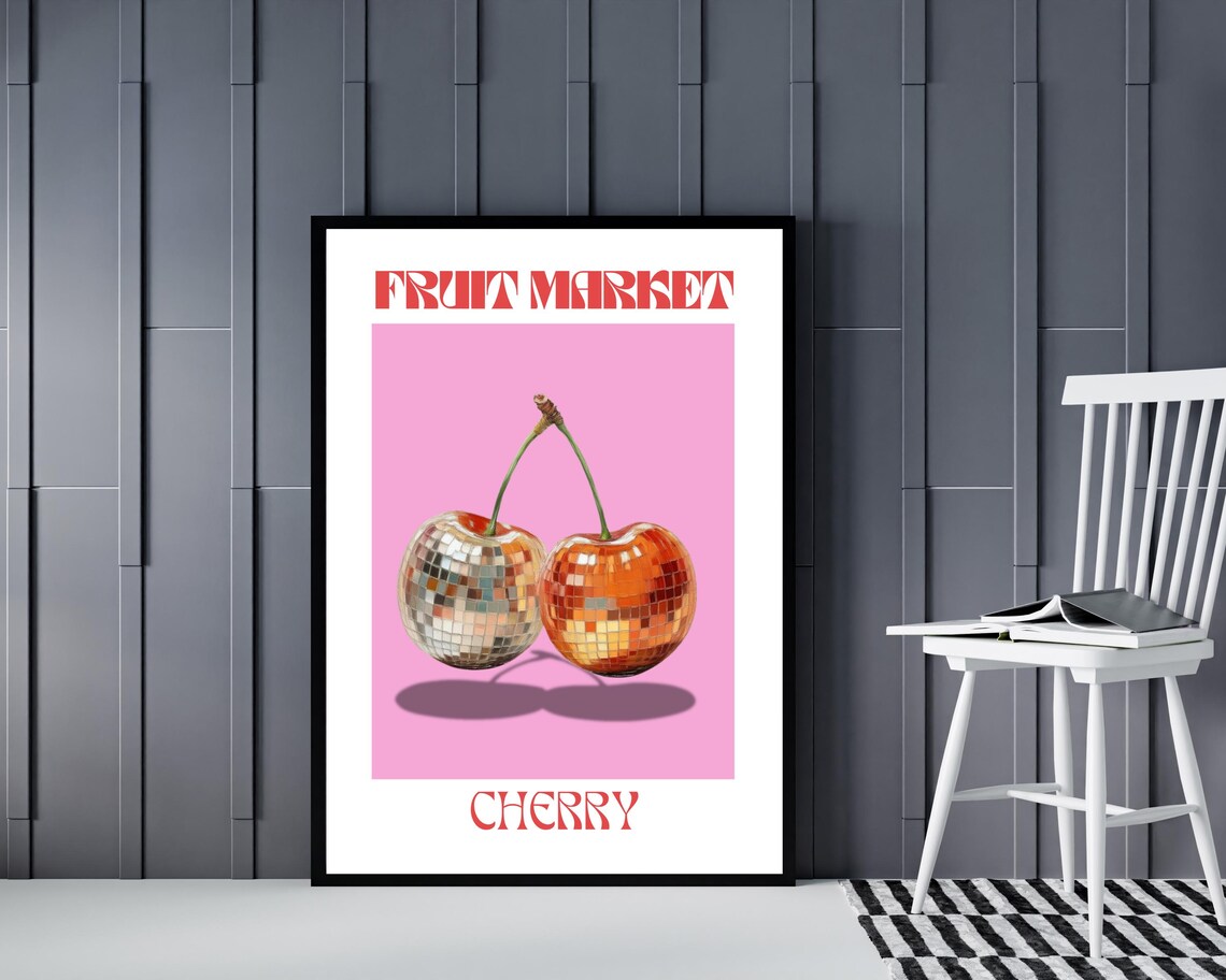 Retro Cherry Disco Ball Poster, Funky Boho Decor - Image 4