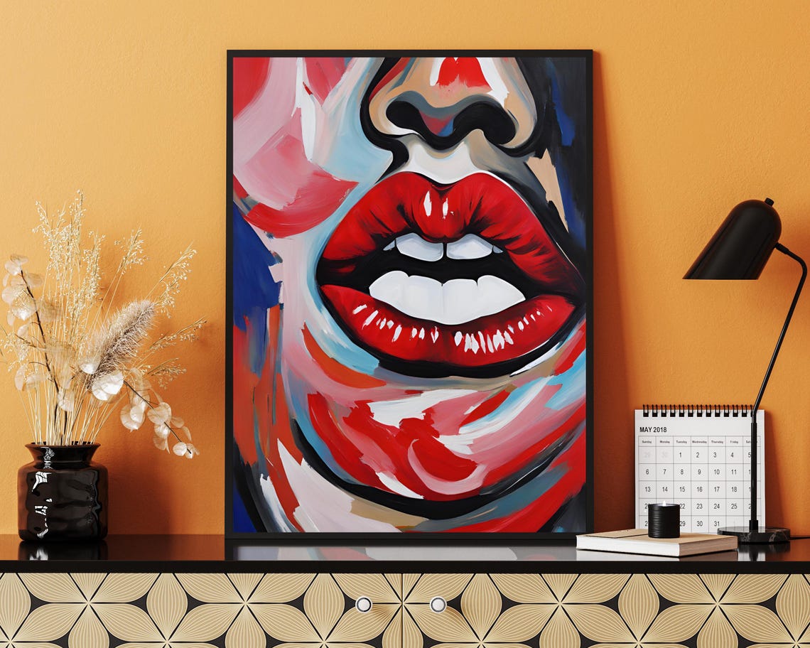 Red Lips Woman Portrait, Pop Art Poster - Image 2