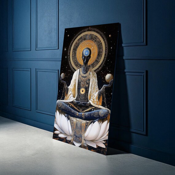 Cosmic Meditation Figure Canvas Spiritual Wall Art Abstract Buddha Pose Painting Mystical Home Decor Zen Print