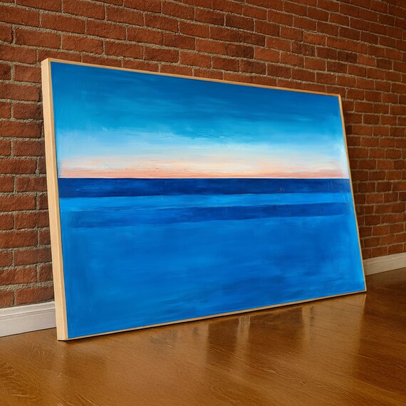 Blue Horizon Sunset Abstract Color Block Minimal Ocean Poster