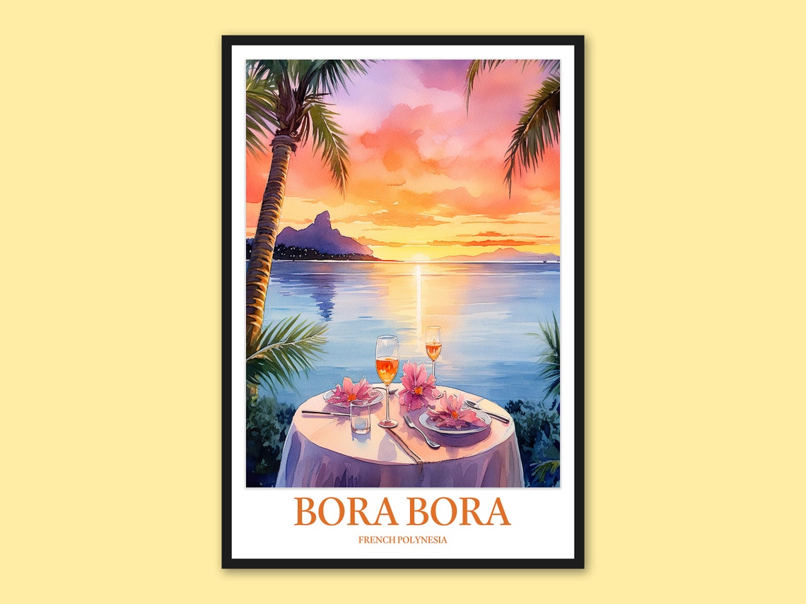 Bora Bora Romantic Sunset Dinner Over the Tropical Lagoon Poster