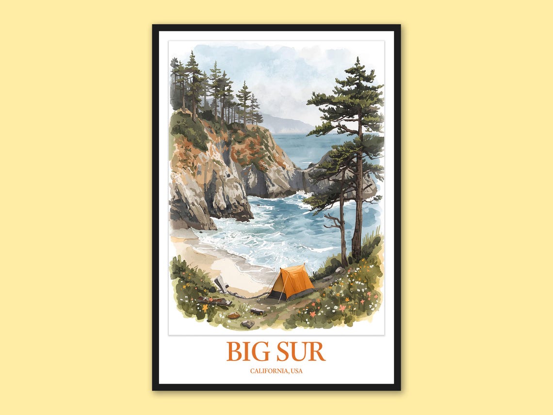 Big Sur Wall Art Coast Camping Scene Poster
