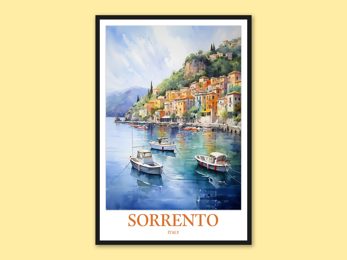 Sorrento Italy Harbor Watercolor Mediterranean Travel Art Print