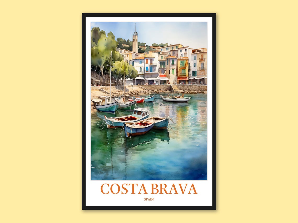 Costa Brava Colorful Fishing Boats Waterfront Spain Travel Poster