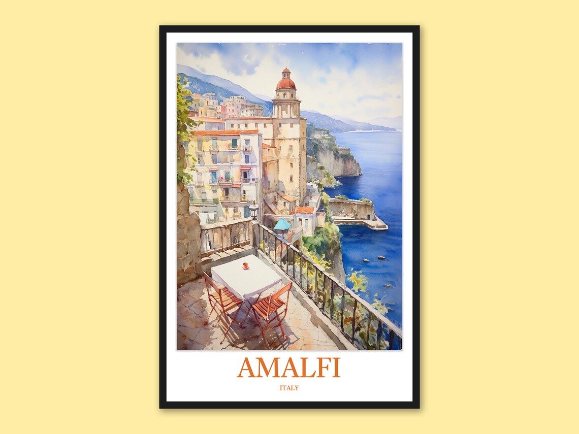Amalfi Italy Seaside Café Terrace Over the Sparkling Sea Poster