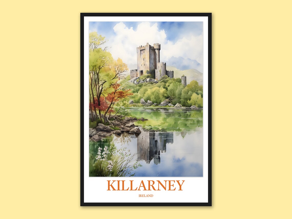 Killarney Ireland Travel Poster, Ross Castle