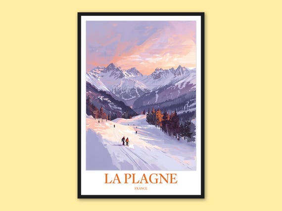 La Plagne Skiing Print French Alps Winter Travel Poster