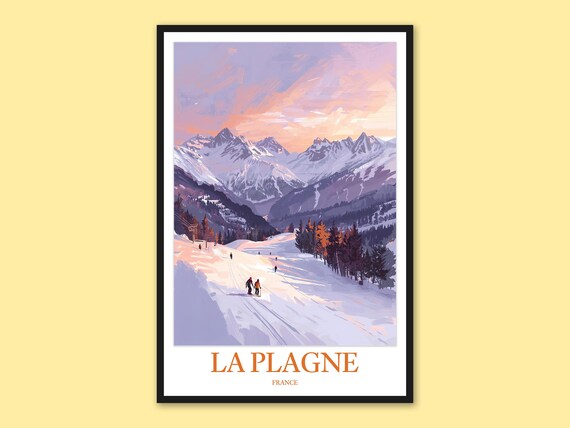 La Plagne Sunset Ski Slopes French Alps Winter Travel Poster